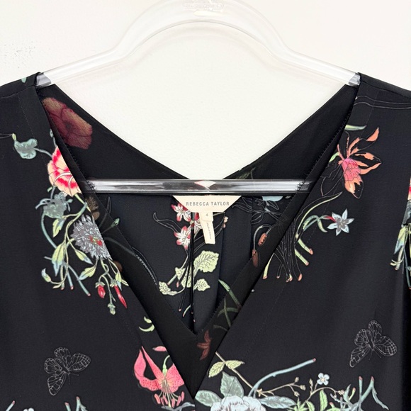 Rebecca Taylor Meadow Silk Floral Mini Dress Drawstring Waist Size 4 - Picture 3 of 5